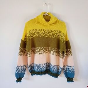 ESQUALO Colorblock Turtleneck Sweater Chunky Knit Mohair Blend Women S